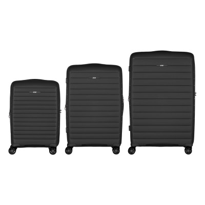 Набір валіз 2E, Aero, поліпропілен, (L+M+S), TSA, 4 колеса, EXP, чорний