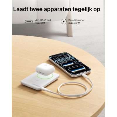 Аккумулятор портативный литий-ионный Power Bank Belkin 5000мА·ч, 20Вт PD/Qi2 15Вт, Magnetic Kickstand, белый