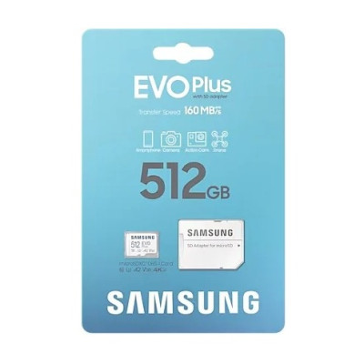 Карта пам'яті Samsung microSDXC  512GB C10 UHS-I R100MB/s Evo Plus + SD