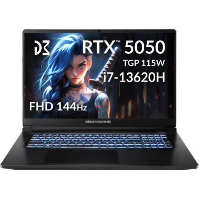 Ноутбук Dream Machines RG5050-17 17.3FHD IPS, Intel i7-13620H, 32GB, F2TB, NVD5050-8, DOS, чорний