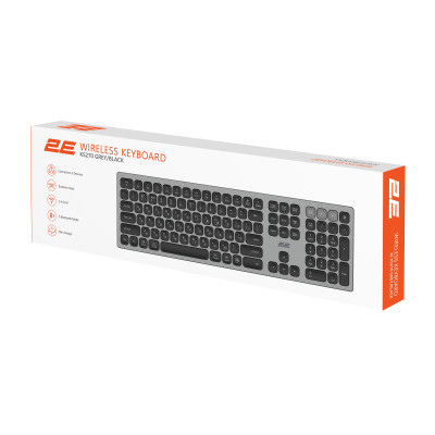 Клавіатура ножнична 2E KS270 109key, WL/BT, EN/UK, сіро-чорний