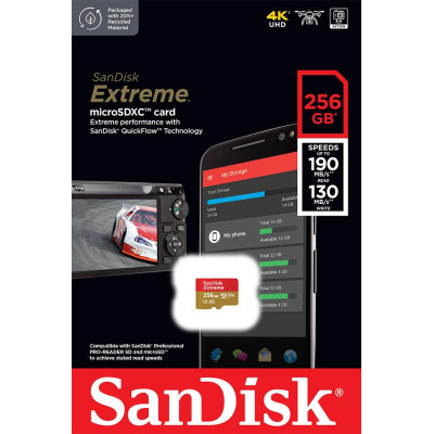 Карта пам'яті SanDisk microSD 256GB C10 UHS-I U3 R190/W130MB/s Extreme V30 Карта пам'яті SanDisk microSD 256GB C10 UHS-I U3 R190/W130MB/s Extreme V30