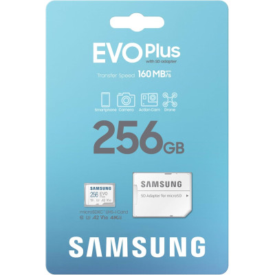 Карта пам'яті Samsung microSD 256GB C10 UHS-I  R130MB/s Evo Plus + SD