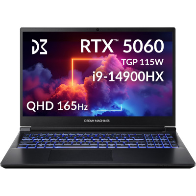 Ноутбук Dream Machines RG5060-15 15.6QHD IPS, Intel i9-14900HX, 32GB, F1TB, NVD5060-8, DOS, чорний