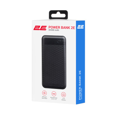 Акумулятор портативний літій-іонний Power Bank 2E 20000мА·год, USB-C/microUSB/USB-А, чорний