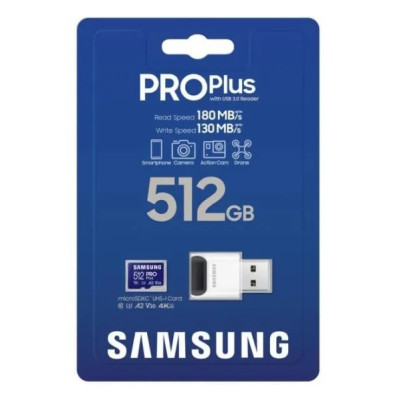 Карта пам'яті Samsung microSDXC    512GB C10 UHS-I R180MB/s PRO Plus + SD