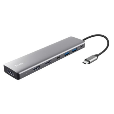 Адаптер Trust Dalyx 7in1 USB-C> 2xUSB-А 3.2/2xUSB-С/2xHDMI/Display Port, Алюміній, 0.16м, Сірий
