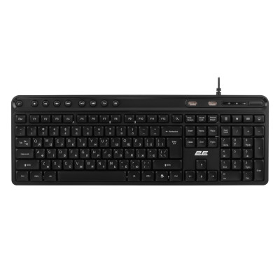 Клавіатура мембранна 2E KS1100 104key, 2xUSB HUB, USB-A, EN/UK, чорний
