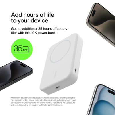 Акумулятор портативний літій-іонний Power Bank Belkin 8000мА·год, 15Вт, Magnetic Qi2, білий