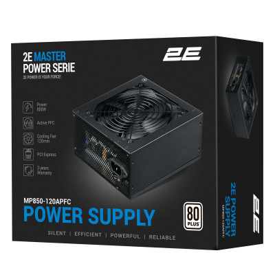 Блок живлення 2E Master Power  (850W), >80%, 80+ White, 120мм, 1xMB 24pin(20+4), 1xCPU 8pin(4+4), 3xMolex, 5xSATA, 4xPCIe 8pin(6+2)