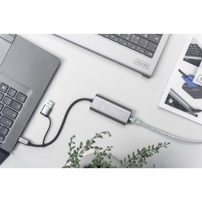 Адаптер DIGITUS USB-C/USB 3.0 - 2.5 Gbps Ethernet Адаптер DIGITUS USB-C/USB 3.0 - 2.5 Gbps Ethernet