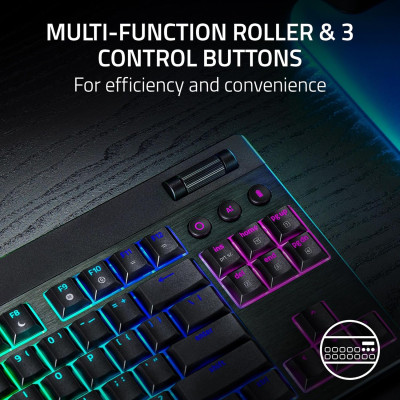 Клавіатура механічна Razer BlackWidow V4 Low-profile TKL HyperSpeed, 87key, Green Switch, USB-A/WL/BT, EN, RGB, чорний