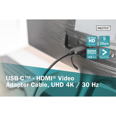 Адаптер DIGITUS USB-C - HDMA UHD 4K, M/M, 1.8м Адаптер DIGITUS USB-C - HDMA UHD 4K, M/M, 1.8м