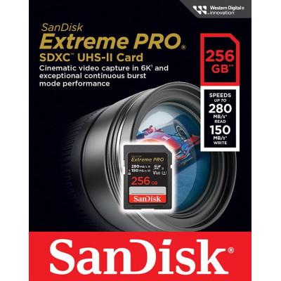 Карта пам'яті SanDisk SD 256GB C10 UHS-II U3 R280/W150MB/s Extreme Pro V60 Карта пам'яті SanDisk SD 256GB C10 UHS-II U3 R280/W150MB/s Extreme Pro V60