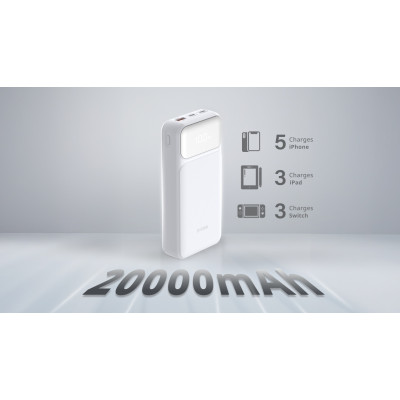 Акумулятор портативний літій-іонний Power Bank D-Link 20000мА*год, 65Вт PD 3.0, QC 3.0, 2xUSB-C, 1xUSB-A з дисплеєм, білий