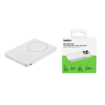 Аккумулятор портативный литий-ионный Power Bank Belkin 5000мА·ч, Slim Magnetic, белый