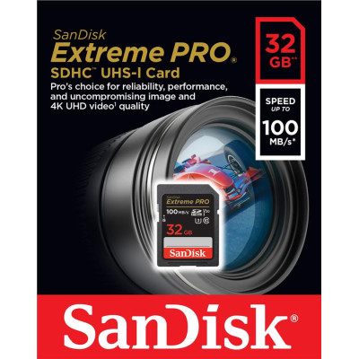 Карта пам'яті SanDisk SD 32GB C10 UHS-I U3 R100/W90MB/s Extreme Pro V30 Карта пам'яті SanDisk SD 32GB C10 UHS-I U3 R100/W90MB/s Extreme Pro V30