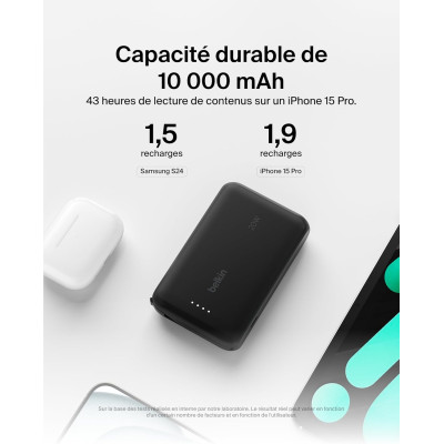 Акумулятор портативний літій-іонний Power Bank Belkin 10000мА·год, 20Вт, з інтегрованим кабелем USB-C, чорний Акумулятор портативний літій-іонний Power Bank Belkin 10000мА·год, 20Вт, з інтегрованим кабелем USB-C, чорний