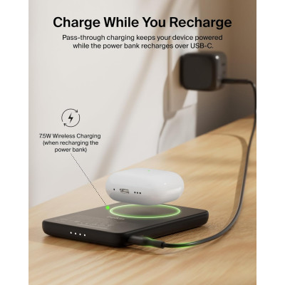 Акумулятор портативний літій-іонний Power Bank Belkin 5000мА·год, 15Вт/Qi2 7.5Вт, Slim Magnetic Ring, чорний