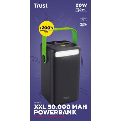 Акумулятор портативний літій-іонний power bank Trust Redoh XXL, 50000мА·год, 3хUSB-A/USB-C, 20W, чорний Акумулятор портативний літій-іонний power bank Trust Redoh XXL, 50000мА·год, 3хUSB-A/USB-C, 20W, чорний