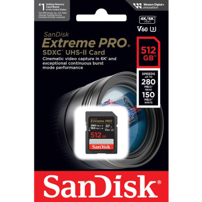 Карта пам'яті SanDisk SD 512GB C10 UHS-II U3 R280/W150MB/s Extreme Pro V60 Карта пам'яті SanDisk SD 512GB C10 UHS-II U3 R280/W150MB/s Extreme Pro V60