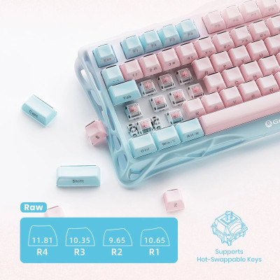 Клавіатура механічна GravaStar Mercury K1 Lite 80keys, GravaStar x BSUN Grey, BT/WL/USB, Lumen Rose Клавіатура механічна GravaStar Mercury K1 Lite 80keys, GravaStar x BSUN Grey, BT/WL/USB, Lumen Rose