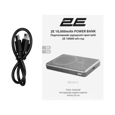 Акумулятор портативний літій-іонний Power Bank 2E Slim Wireless QI 10000мА·год, 20Вт, PD, сірий