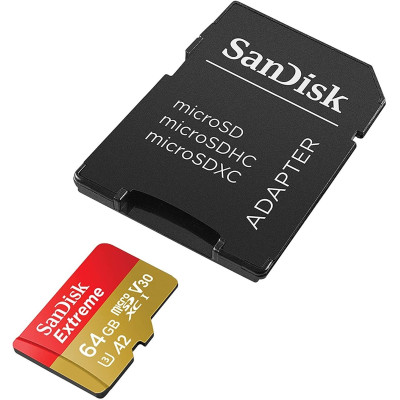 Карта пам'яті SanDisk microSD 64GB C10 UHS-I U3 R170/W80MB/s Extreme V30 + SD Карта пам'яті SanDisk microSD 64GB C10 UHS-I U3 R170/W80MB/s Extreme V30 + SD