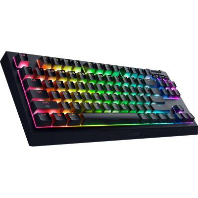 Клавіатура механічна Razer BlackWidow V4 TKL HyperSpeed, 87key, Orange Switch Gen-3, USB-A/WL/BT, EN, RGB, чорний