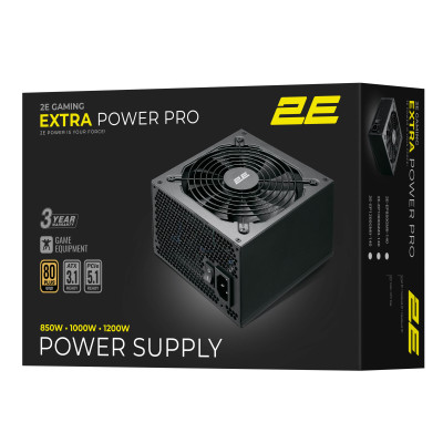 Блок живлення  2E GAMING Extra Power Pro ATX3.1 GEN5.0  (1200W), >90%, 80+ Gold, 140мм, 1xMB 24pin(20+4), 2xCPU 8pin(4+4), 3xMolex, 9xSATA, 6xPCIe 8pin(6+2), 1xPCIe GEN5 16pin, Full Modular