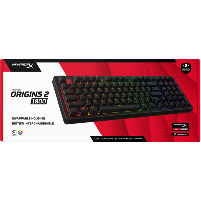 Клавіатура механічна HyperX Alloy Origins 2 1800 103key, Red, USB-A, Hot-Swap, EN/UA, RGB, чорний