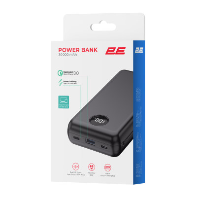 Акумулятор портативний літій-іонний Power Bank 2E 30000мА·год, 65Вт, PD, QC, чорний Акумулятор портативний літій-іонний Power Bank 2E 30000мА·год, 65Вт, PD, QC, чорний