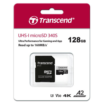 Карта пам'яті Transcend microSD  128GB C10 UHS-I U3 A2 R160/W90MB/s + SD