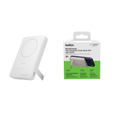 Акумулятор портативний літій-іонний Power Bank Belkin 10000мА·год, 30Вт PD/Qi2 15Вт, Magnetic Kickstand, білий Акумулятор портативний літій-іонний Power Bank Belkin 10000мА·год, 30Вт PD/Qi2 15Вт, Magnetic Kickstand, білий
