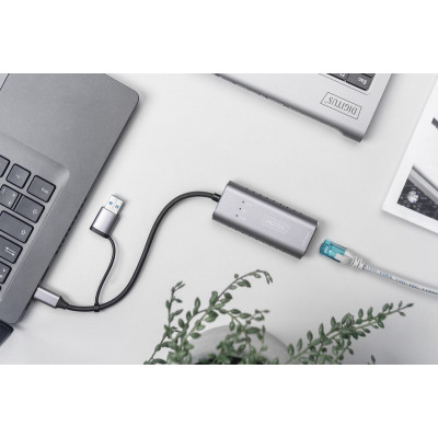 Адаптер DIGITUS USB-C/USB 3.0 - 2.5 Gbps Ethernet Адаптер DIGITUS USB-C/USB 3.0 - 2.5 Gbps Ethernet