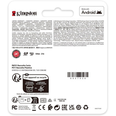 Карта пам'яті Kingston microSD  512GB C10 UHS-I U3 A2 V30 R200/W160MB/s
