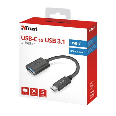 Адаптер Trust Calyx USB-C > USB3.0, 0.09м, чорний
