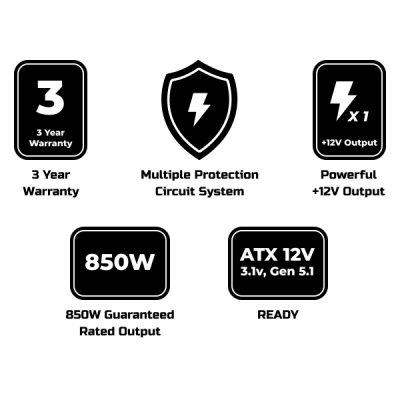 Блок живлення 2E GAMING Solid Power Pro ATX3.1 GEN5.0  (850W), >85%, 80+ Bronze, 120мм, 1xMB 24pin(20+4), 2xCPU 8pin(4+4), 3xMolex, 6xSATA, 4xPCIe 8pin(6+2), 1xPCIe GEN5 16pin, Semi Modular