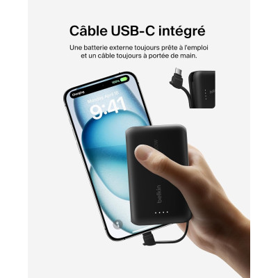 Акумулятор портативний літій-іонний Power Bank Belkin 10000мА·год, 20Вт, з інтегрованим кабелем USB-C, чорний Акумулятор портативний літій-іонний Power Bank Belkin 10000мА·год, 20Вт, з інтегрованим кабелем USB-C, чорний