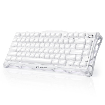 Клавіатура механічна GravaStar Mercury K1 80keys, GravaStar x Kailh Cheery Pink, EN, BT/WL/USB, Opaline White Клавіатура механічна GravaStar Mercury K1 80keys, GravaStar x Kailh Cheery Pink, EN, BT/WL/USB, Opaline White