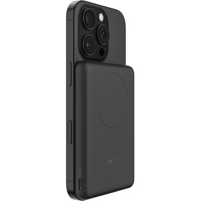 Акумулятор портативний літій-іонний Power Bank Belkin 5000мА·год, 15Вт/Qi2 7.5Вт, Slim Magnetic Ring, чорний