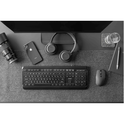 Клавіатура мембранна 2E KS120 104key, USB-A, EN/UK, White LED, чорний