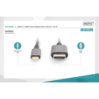 Адаптер DIGITUS USB-C - HDMA UHD 4K, M/M, 1.8м Адаптер DIGITUS USB-C - HDMA UHD 4K, M/M, 1.8м