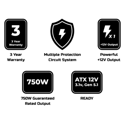 Блок живлення 2E GAMING Solid Power Pro ATX3.1 GEN5.0  (750W), >85%, 80+ Bronze, 120мм, 1xMB 24pin(20+4), 2xCPU 8pin(4+4), 3xMolex, 6xSATA, 4xPCIe 8pin(6+2), 1xPCIe GEN5 16pin, Semi Modular