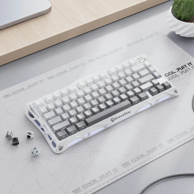 Клавіатура механічна GravaStar Mercury K1 80keys, GravaStar x Kailh Cheery Pink, EN, BT/WL/USB, білий Клавіатура механічна GravaStar Mercury K1 80keys, GravaStar x Kailh Cheery Pink, EN, BT/WL/USB, білий