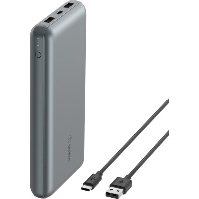 Акумулятор портативний літій-іонний Power Bank Belkin 10000мА·год, 15Вт, 2хUSB-A/USB-C, cірий Акумулятор портативний літій-іонний Power Bank Belkin 10000мА·год, 15Вт, 2хUSB-A/USB-C, cірий