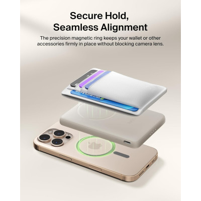 Акумулятор портативний літій-іонний Power Bank Belkin 5000мА·год, 15Вт/Qi2 7.5Вт, Slim Magnetic Ring, пісочний