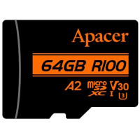 Карта пам'яті Apacer microSD  64GB C10 UHS-I U3 A2 R100/W80MB/s + SD