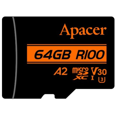 Карта пам'яті Apacer microSD 64GB C10 UHS-I U3 A2 R100/W80MB/s + SD Карта пам'яті Apacer microSD 64GB C10 UHS-I U3 A2 R100/W80MB/s + SD