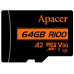 Карта пам'яті Apacer microSD  64GB C10 UHS-I U3 A2 R100/W80MB/s + SD